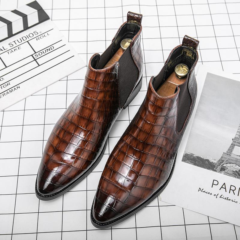 Новые высококачественные мужские остроносые ботинки челси с капюшоном, водонепроницаемые ботильоны, мужские модные ботинки-броги, кожаные туфли, размер 38-46