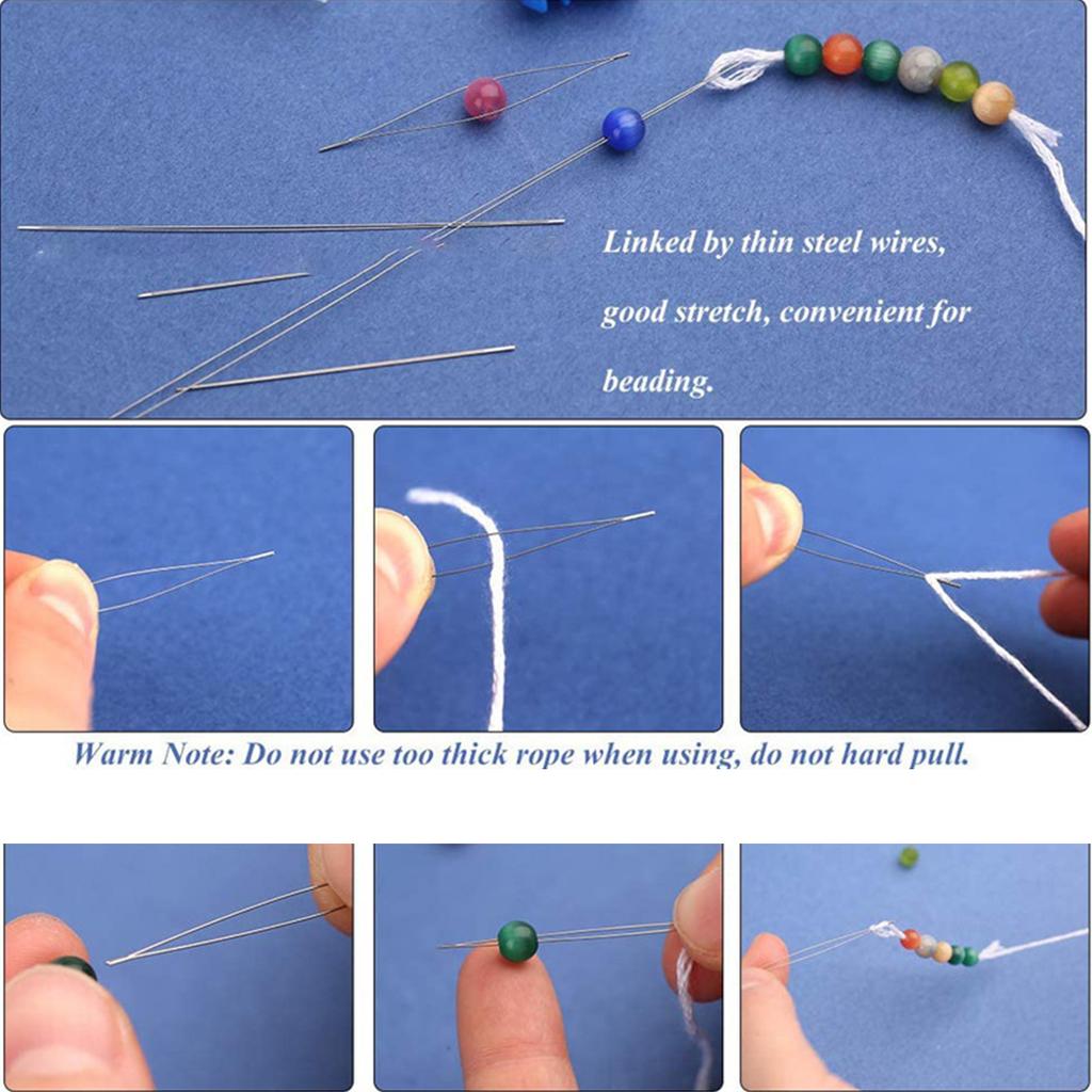 Beading Needle and Tools Set for Bracelets Jewellery Making Including Big Eye Needle Metal Thimble and Needle Threader