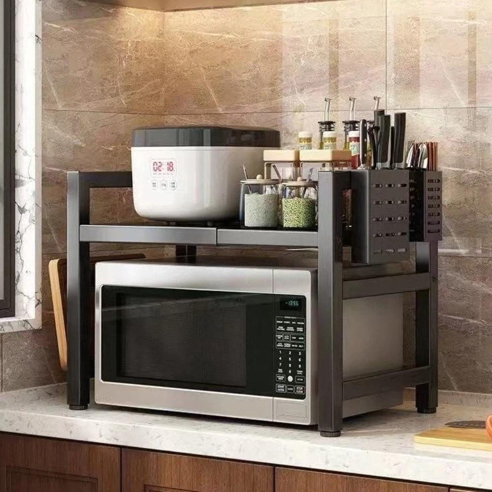 Retractable Microwave Stand Expandable Oven Storage Shelf Spice Jars Rack Baking Organization