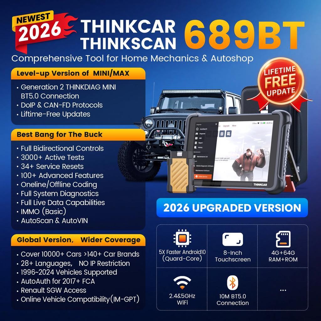 THINKCAR THINKSCAN 689BT IMMO Программирование ключей Автомобильный диагностический инструмент CANFD DOIP Двунаправленное кодирование ЭБУ Бесплатный сканер OBD2