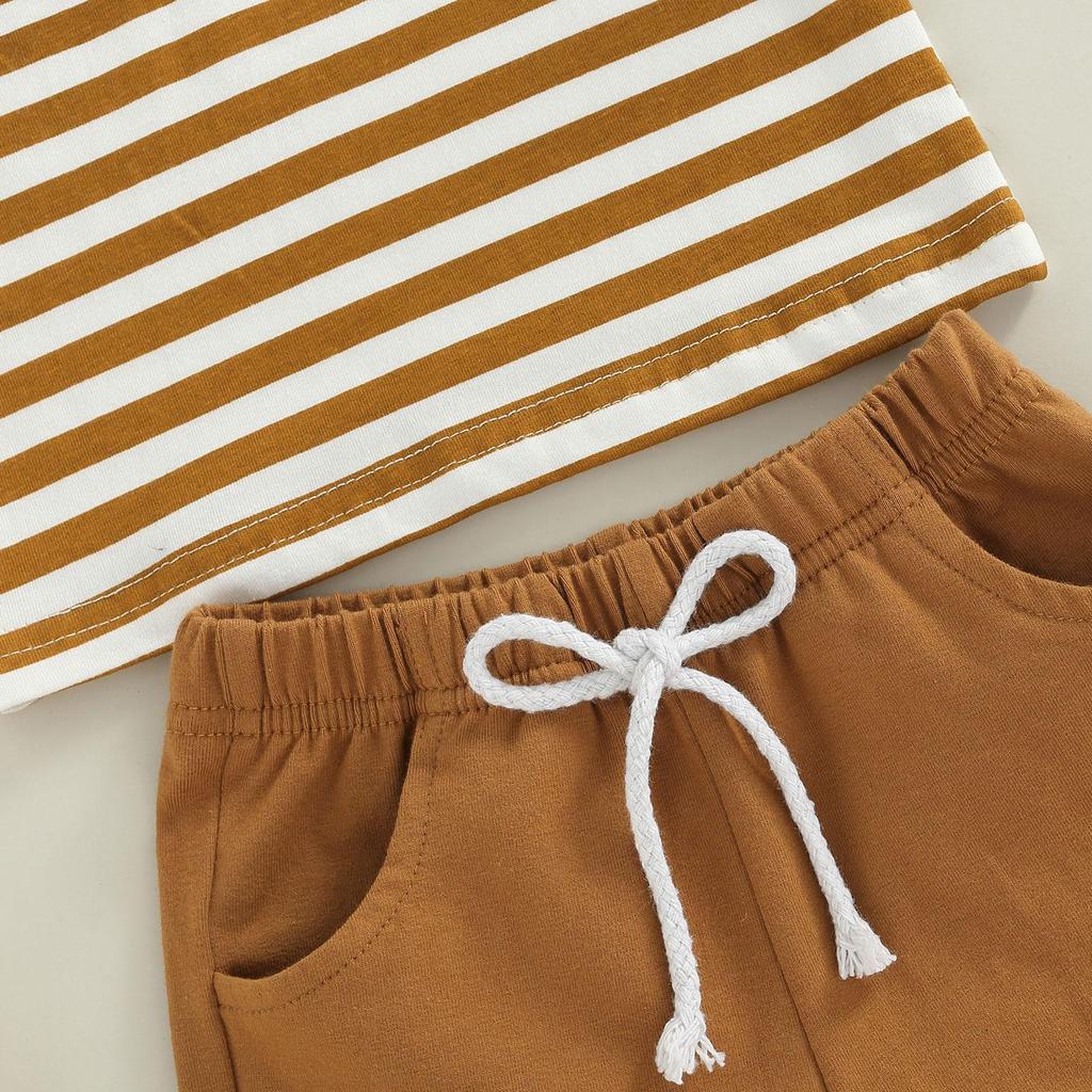 Baby Boys Short Set, Short Sleeve Stripes T-shirt with Elastic Waist Shorts Summer Outfit