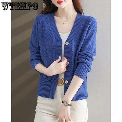 Весенне-осенний женский вязаный кардиган однотонного цвета, ретро свитер для женщин, модный
