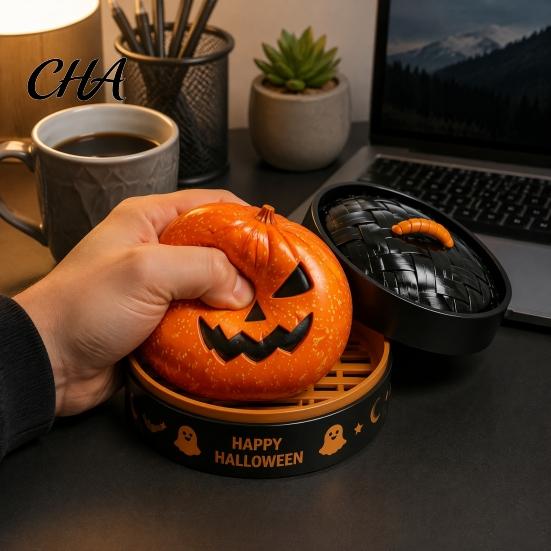 Ghost Dumpling Toy 1/5/6Pcs Halloween Squeezing with Steamer, Pumpkin Eyeball Skeleton Bun Stress Relief for Kids Adults, Party Favors Sensory Fidget