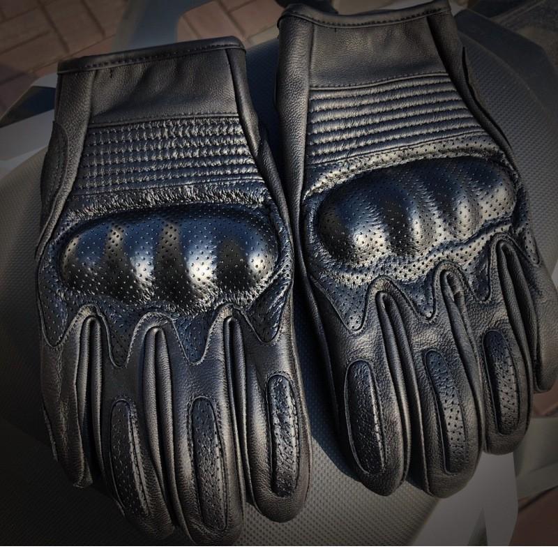 Men Women Full Finger Leather Motorcycle Gloves Genuine Goat Skin Riding Gear Harley Cruiser Winter Use