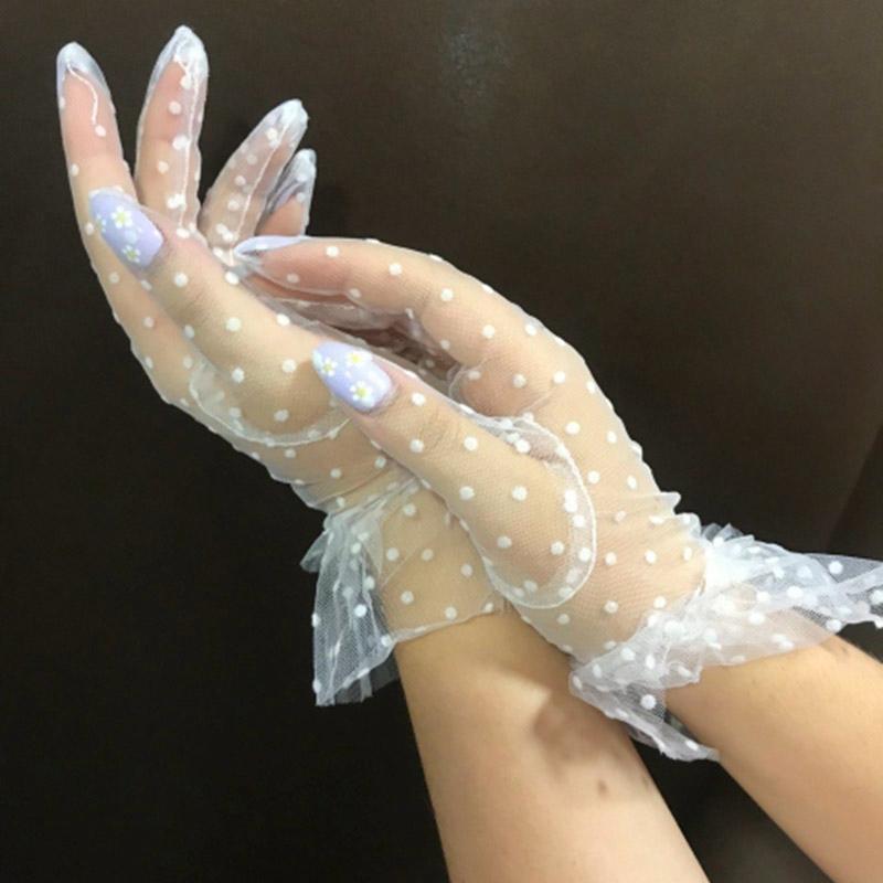 1 пара кружевных перчаток Модные Осенние Летние Женские Короткие Сетчатые Эластичные Перчатки с Полным Пальцем из Тюля Лист Лотоса