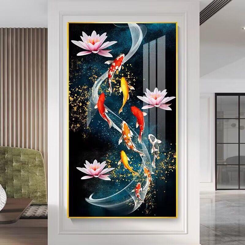 Алмазная картина 5d Рыбное сиденье, художественный вход в мозаику Кои, гостиная, украшение из кристаллов