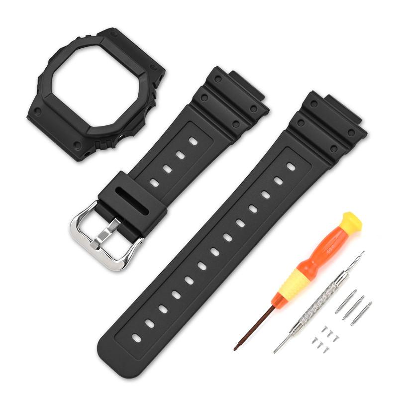 Strap With Case for Casio G-Shock DW-5600 DW-5000 GW-M5610 GLX-5600 Men Women Replacement Rubber Resin Shell Watch Band Bracelet