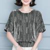 Summer Elegant Shine Women Blouses New Short Sleeve Glitter Women Shirt Tops Fashion Sequin Blouse Tunic Women Blouse