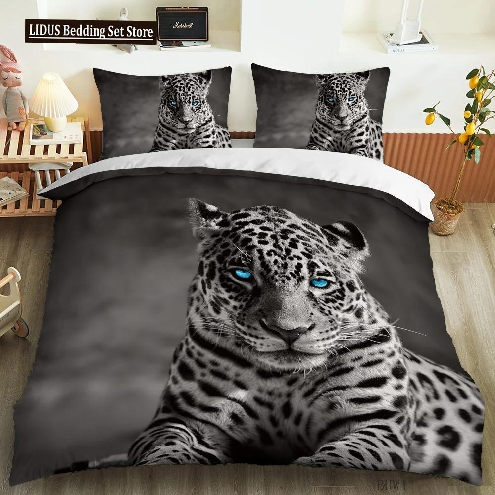 Комплект пододеяльника Тигр Лев Леопард Тема Животные 3D Комплект постельного белья Размер Кинг Куин Для Детей Мальчика Девочки Подростков Полиэстер Чехол для одеяла