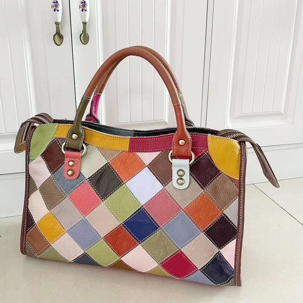 Стильная женская сумка из искусственной кожи, сумка-мессенджер из цветной коровьей кожи с ромбами, повседневная большая сумка