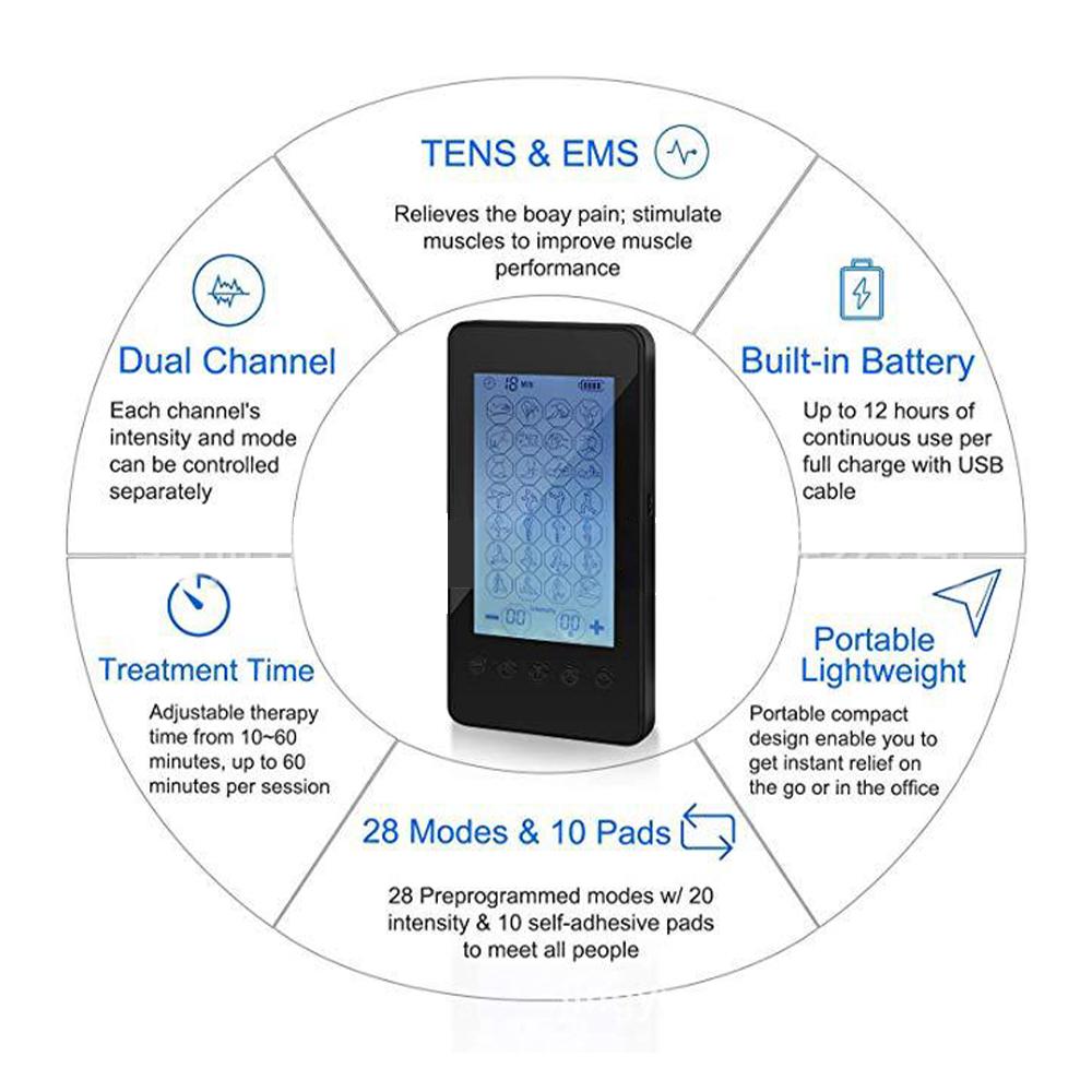 Массажер с сенсорным экраном и 28 режимами работы, прибор для физиотерапии меридианов EMS, домашний массажер для шейного и поясничного отделов позвоночника, для обезболивающей терапии
