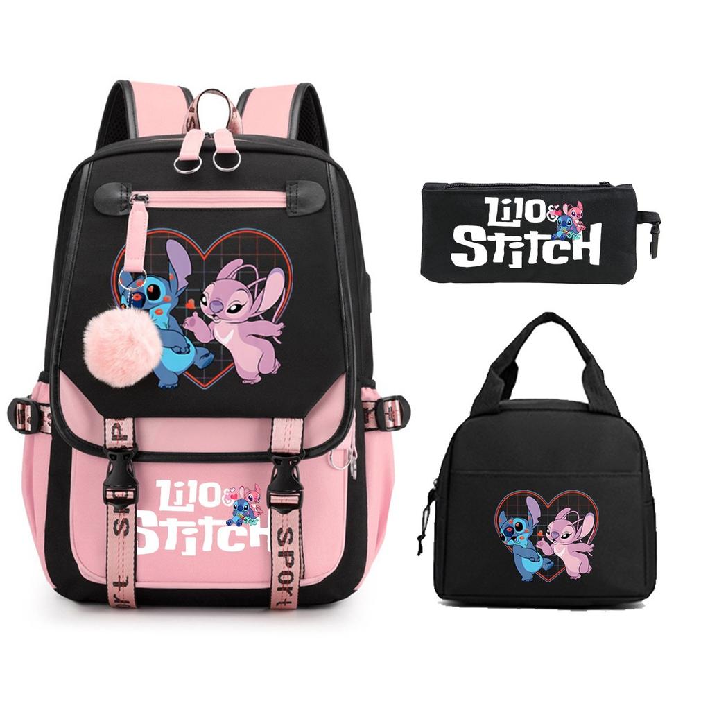 Школьный рюкзак с мультяшным принтом Lilo & Stitch, сумка для ланча, пенал - набор для детей и школьников, сумка через плечо Lilo & Stitch