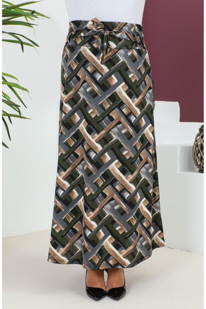 Женская стильная юбка большого размера с рисунком, расклешенная юбка с поясом