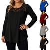 Ladies' Casual And Fashionable Round Neck Collar Lace Long Sleeved Solid Color T-shirt Plus Size Top