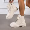 Мода 2024 года, модные зимние женские ботильоны, плюшевые теплые ботинки из искусственной кожи на платформе, женские нескользящие армейские ботинки на толстой подошве, размер плюс 42