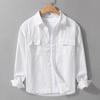 Весенние и летние мужские рубашки с длинным рукавом, молодежная корейская версия, рабочая одежда, чистый хлопок, повседневная рубашка с воротником-лацканами и двумя карманами
