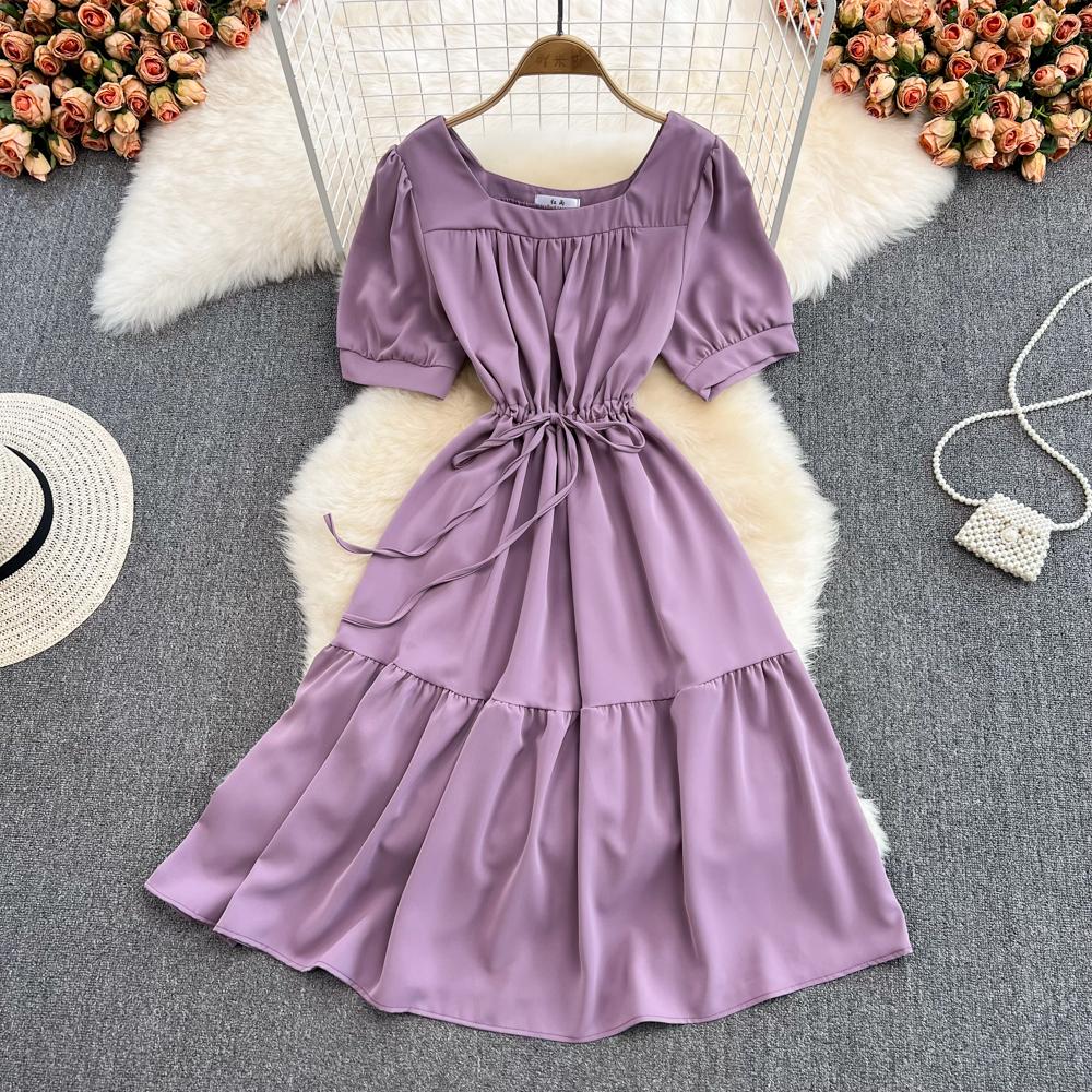 RUGOD 2022 летнее корейское платье с квадратным вырезом на талии, тонкое платье с пышными рукавами и колокольчиком, маленькое платье с галстуком