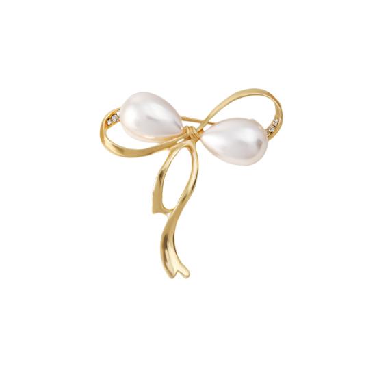 Women Brooch Faux Pearl Hollow Bow Decor Stainless Exquisite Vintage Anti-slip Wear-resistant Coat Collar Hat