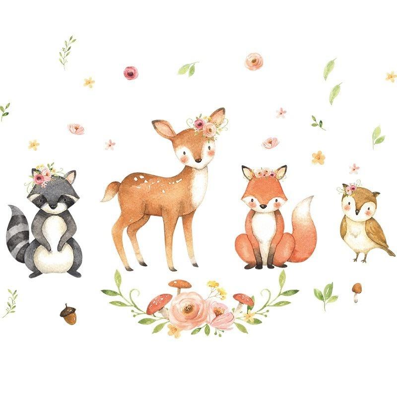 Cartoon Animals Wall Stickers Children Rooms Fawn Fox Kids Wall Stickers Decals Wallpaper for Kids Room Baby Room Decoration