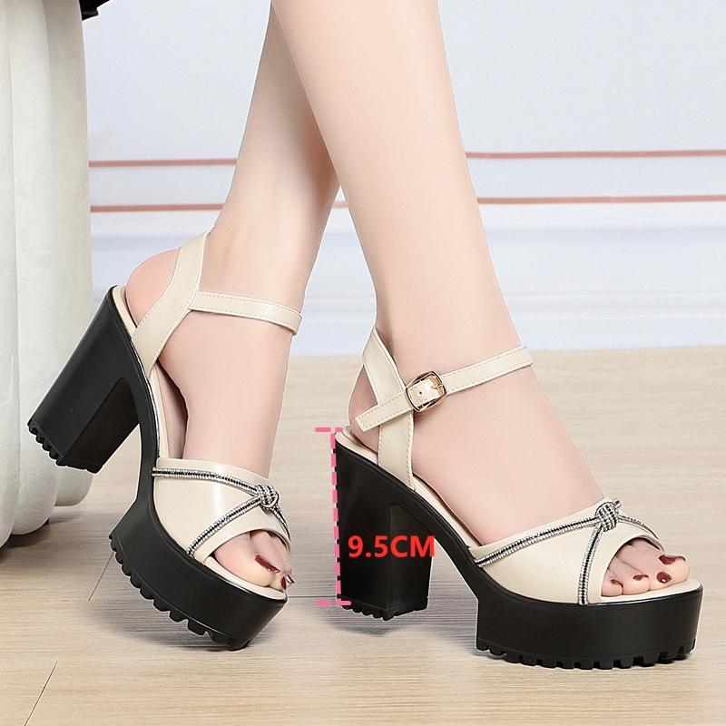 Модные женские сандалии AIYUQI на высоком каблуке 2025 Новые из натуральной кожи Модные женские сандалии Большого размера Летние сандалии со стразами Женские