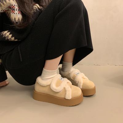 Плюшевая обувь на толстой подошве, женские уродливые и милые зимние ботинки 2025, зимние новые утолщенные теплые хлопковые туфли, кеды