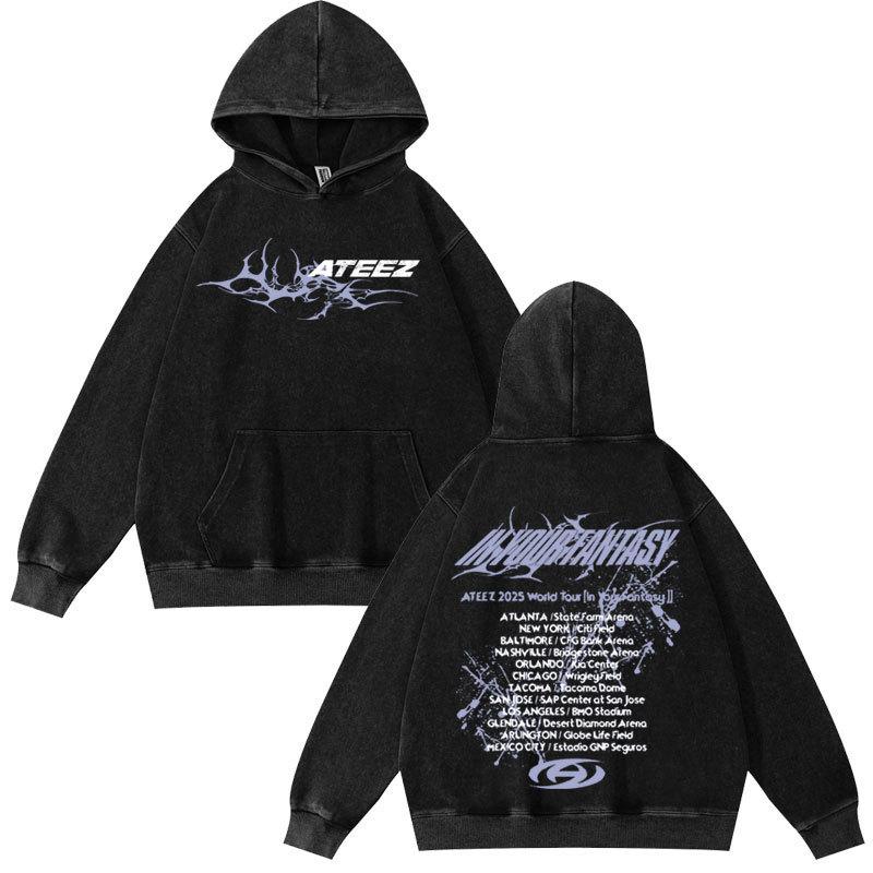 Ateez in Your Fantasy Hongjoong Seonghwa Yunho Yeosang San Mingi Wooyoung Vintage Washed Hoodie Long Sleeve Harajuku Sweatshirt