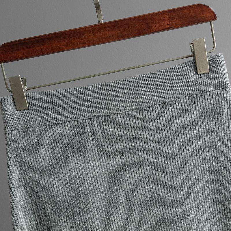 Осенне-зимний свободный свитер-пуловер с высоким воротником, однотонный женский трикотажный комплект из двух предметов с длинными рукавами и широкой юбкой