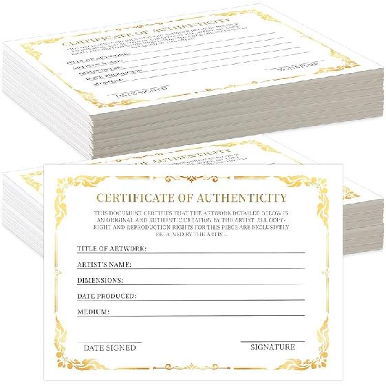 24 Pieces 5 x 7 Inch Certificate of Authenticity Gold Foil Premium Certificates for Valuations Collectibles and Artwork Gifts for Artists Artisans