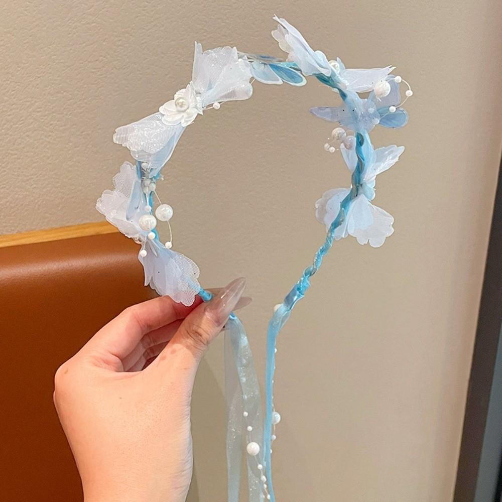 Handcrafted Embroidery Princess Flower Crown Kids Floral Hair Hoop Flower Girl Accessory