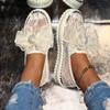 Platform Single Shoes Round Toe Deep Mouth Sequin Lace Bow Soft Slip Low Top Shoes