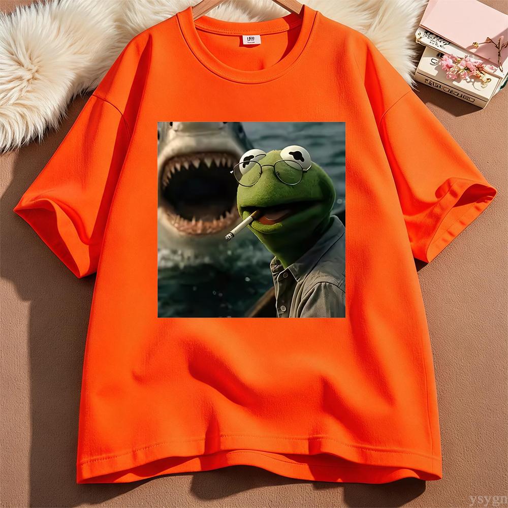 Dark Humor Frog Shark Graphic Funny Meme Tshirt Unisex Clothing Fashion Tshirts Cotton Casual Short Sleeve T Shirts Streetwear