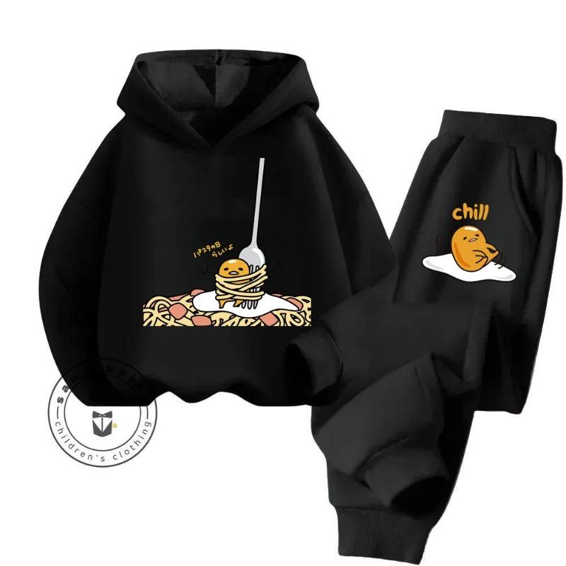 Gudetama Cartoon Супер Милый Чистый Хлопок Мягкая Текстура Толстовка Комплект Подходит Для Детей 3-14 Лет Kawaii Home Travel Одежда