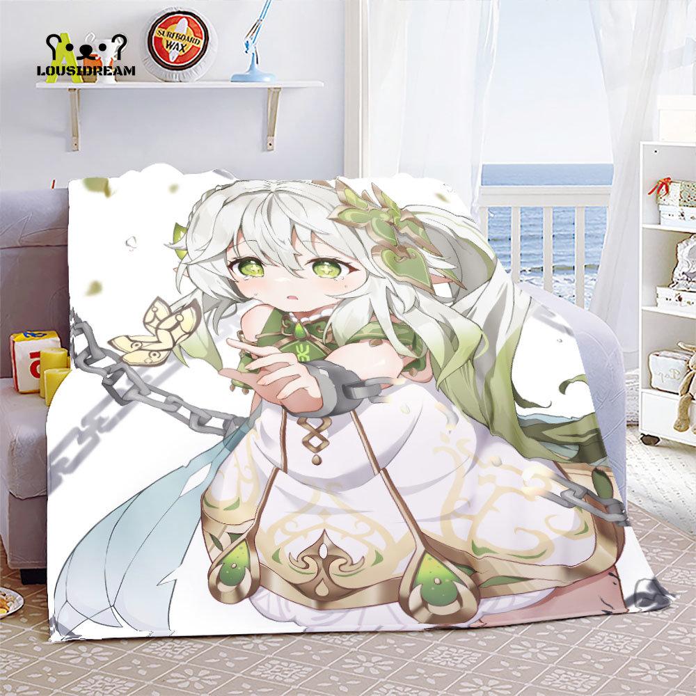 Genshin Impact Nahida Throw Blanket Flannel Soft Kawaii Cute Cartoon Nahida Genshin Autumn Anime Breathable Bedding Travel Throw
