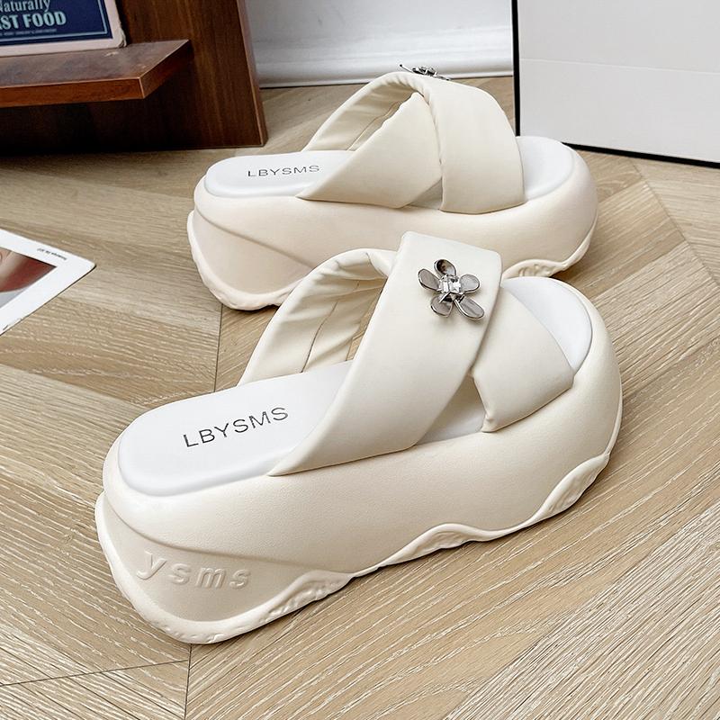 Модные женские шлепанцы на толстом каблуке 8 см с открытым носком, кожаные сандалии на высокой платформе, новинка лета 2025, пляжные шлепанцы на толстой подошве