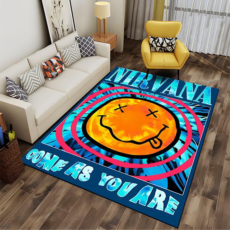 Nirvana Logo Tie-Dye Carpet suitable as a non-slip mat for the living room or bedroom sofa
