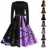 Women Halloween Print Flare Dress Long Sleeve O-Neck Dress Party Casual Dresses