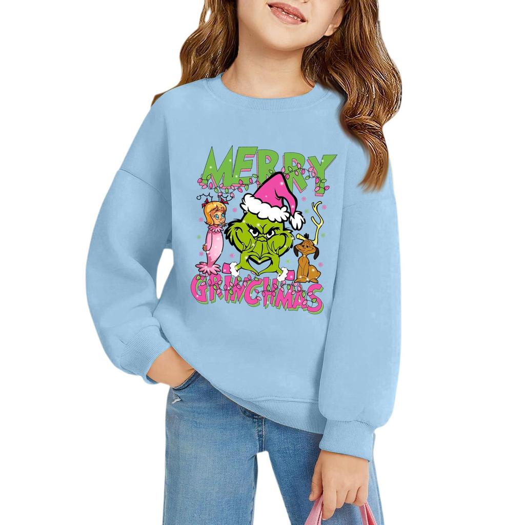 Рождественские пуловеры с круглым вырезом для девочек, детские топы с принтом