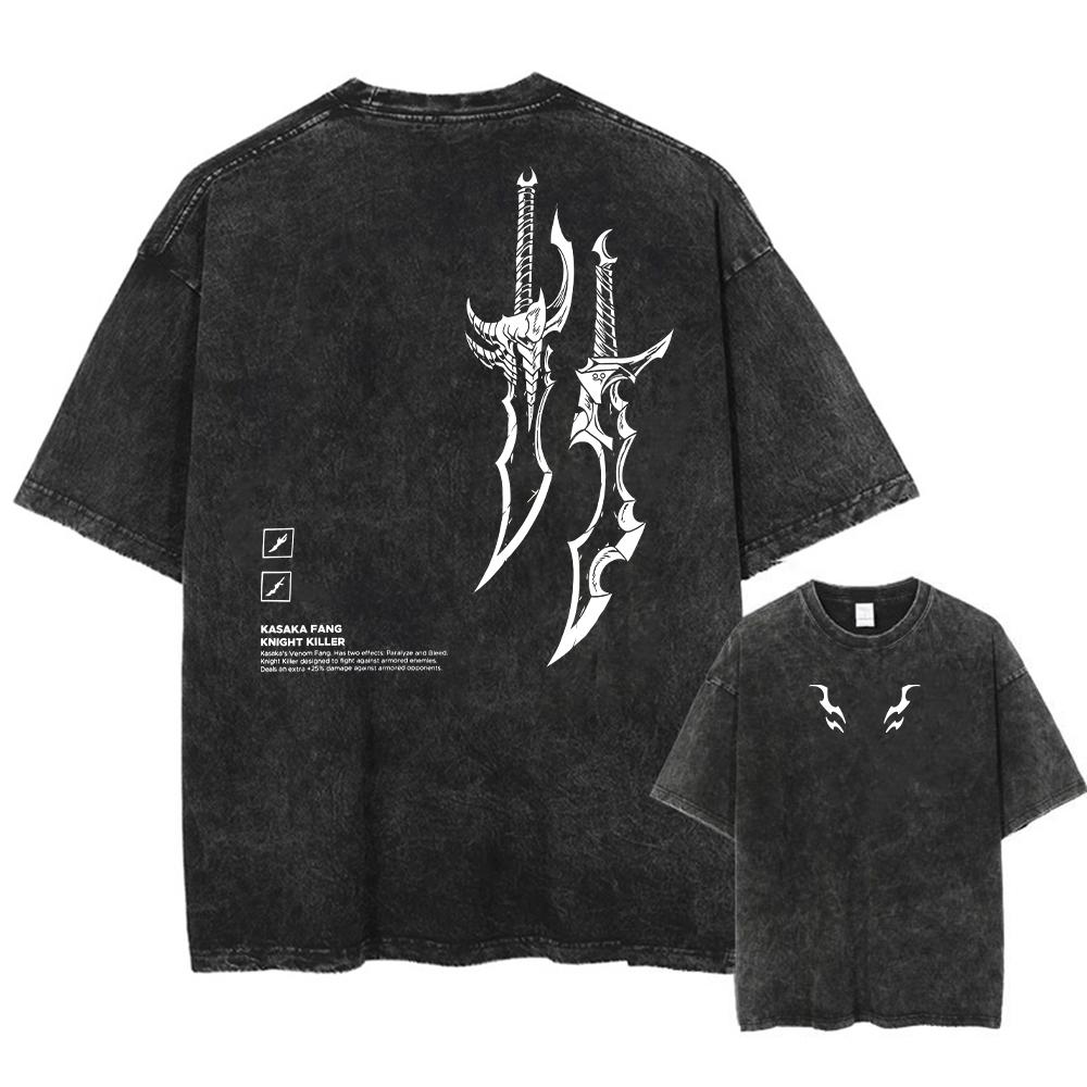 Harajuku Винтажная футболка уличная одежда Японский аниме графический принт стираная футболка большого размера с коротким рукавом мужские повседневные футболки топ