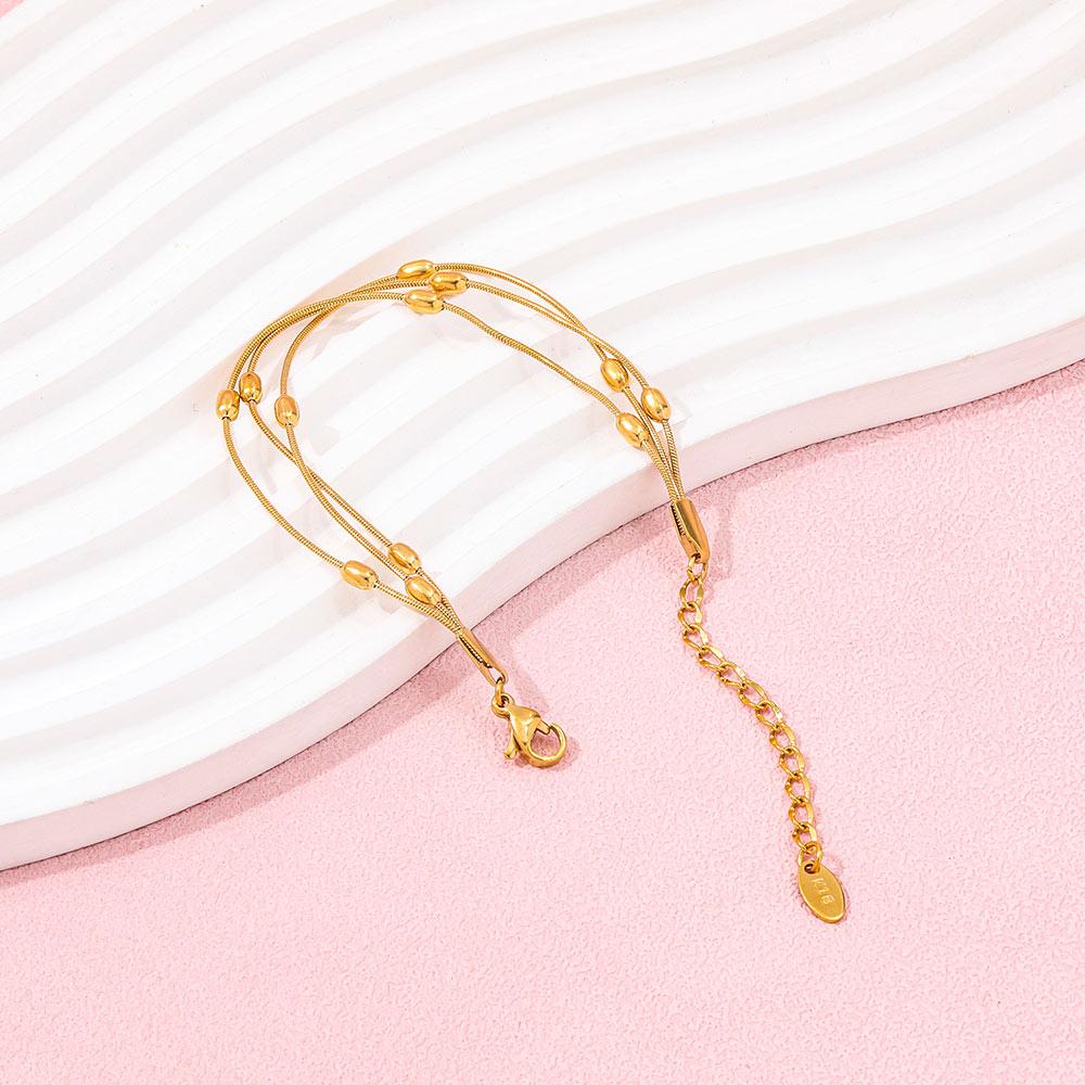 High End 18k Gold Plated Stainless Three Layer Snake Chain Oval Bead Bracelet for Women Fashion Jewelry