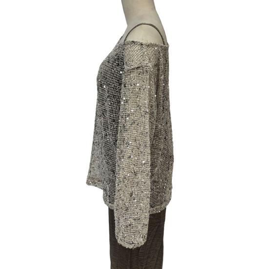 Женские топы с блестящими пайетками, круглым вырезом, длинными рукавами, свободного кроя, пуловеры для офиса, отпуска, вечеринки