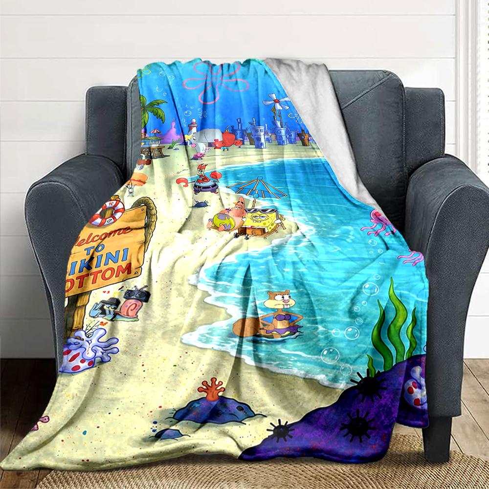 1Pc Bikini Bottom Adventure Blanket Soft Throw Blanket For Home Bedroom Bed Sofa Travel Office Solid Christmas Blanket