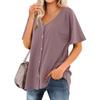 Women's T Shirt Tee Solid Color Women's Shirts V Neck Short Sleeve Button Up Tunic Tops Blouse
