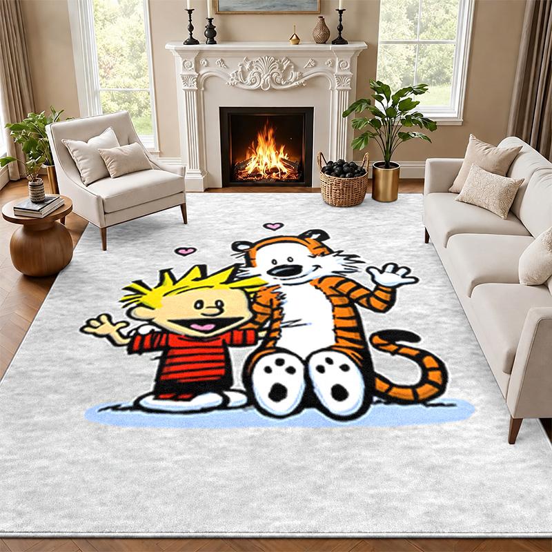 Calvin and Hobbes Carpet Door Mat for Living Room or Bedroom Protective Mat Under Chair Office Decoration Christmas Gift Birthday Present