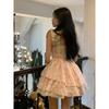 Sweet Spice Girl Blue Floral Dress Women&#x27;s Summer Small Man Design Sense Princess Cake Dress Waist Fluffy Dress