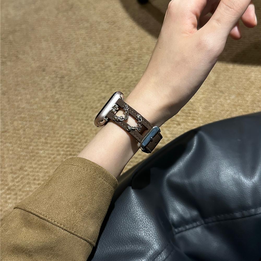 Модный замшевый кожаный ремешок в стиле панк для Apple Watch Series 9, 8, 7, 6, ремешок с пряжкой для Iwatch Ultra 2, 4, 5, 6se, браслет 41, 45 мм, 49 мм, 40, 44 мм, ремешок