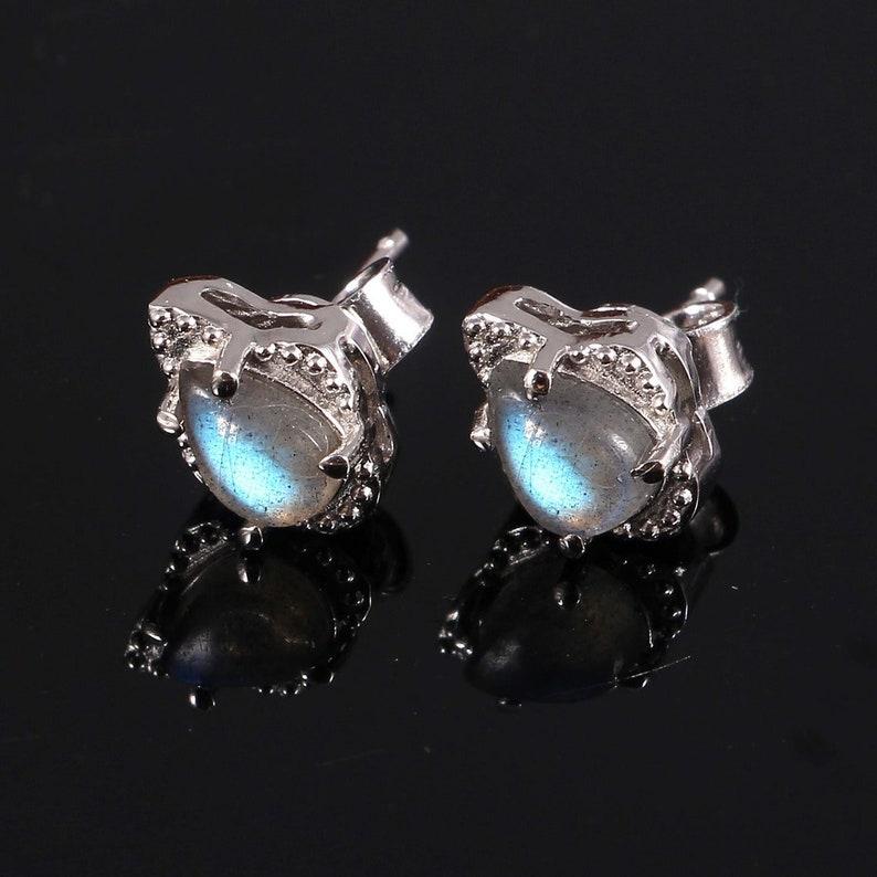 Labradorite Stud , Boho Stud Earrings, Labradorite Earrings Delicate Statement Earrings, 925 Sterling Silver Jewelry, Gift for Her Women,