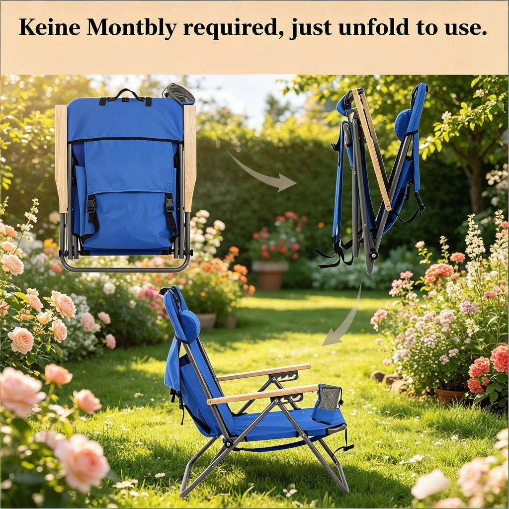 Folding Lounge Chair, Picnic Chair, Garden Chair with Backrest Adjustable in 4 Positions (chair only)