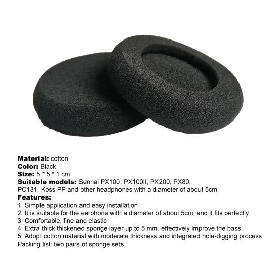 2 Pairs 5cm Soft Headphone Sponge Cover Ear Pads Cushion Replacement for Sennheiser PX100/PX100II/PX200/PX80/PC131/KOSS PP