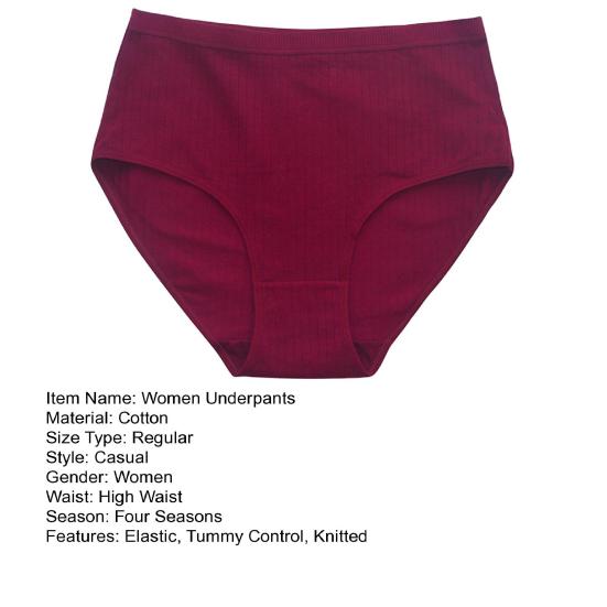 Высокая талия Женские трусы Tummy Control Plus Size Трикотажные однотонные трусики Высокие