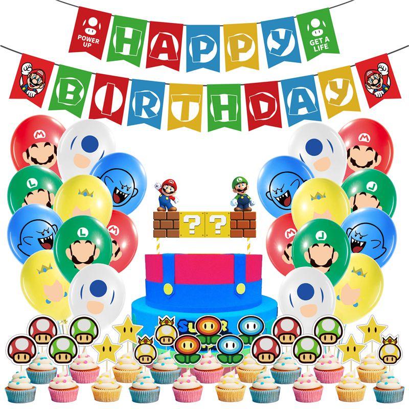 Super Mario Kids Birthday Party Decor Suit Features Colorful Balloons And Cheerful Banner For Celebration